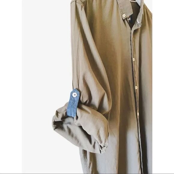 Zara Relaxed Fit Olive Cotton Button Down Long Sleeves Unisex Shirt SZ M - Picture 6 of 9